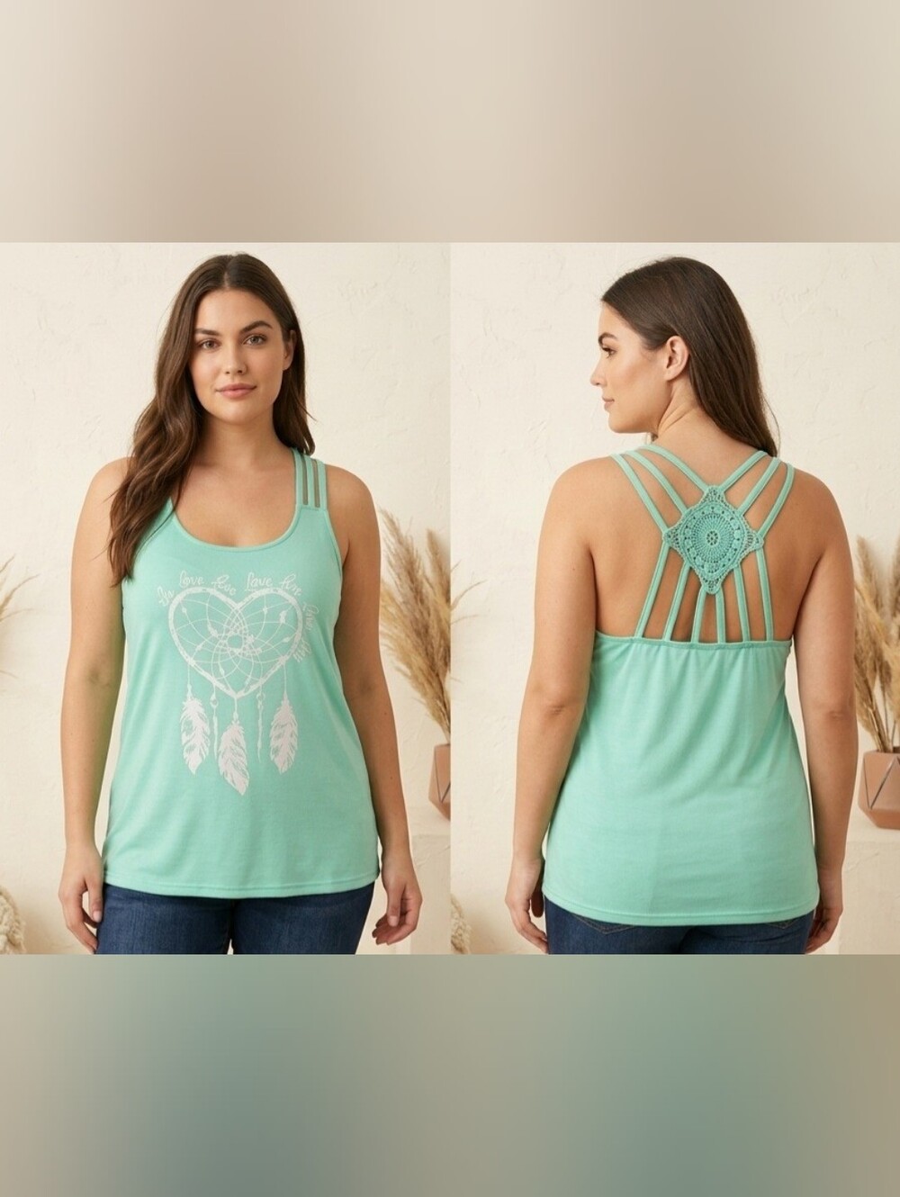 Mint Green Strappy Dreamcatcher Tank Top - Women's Size XL